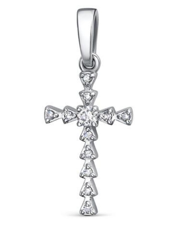 Декоративный крестик из белого золота с бриллиантами